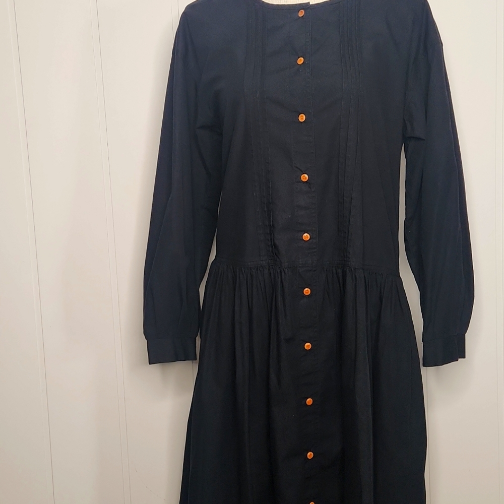 The J. Peterman Co.cotton Black  Colonial Whimsy button-front  Maxi dress
